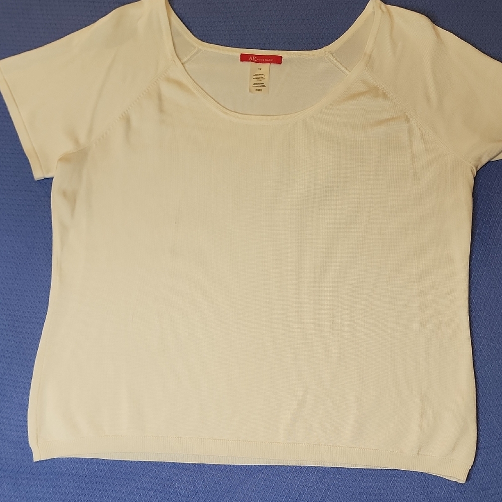 Anne Klein Cream Short-Sleeve Scoop Neck Top 1X